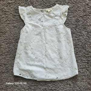 Monteau White Lace Blouse with Flutter Cap Sleeves